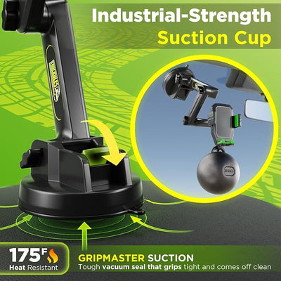 Cell Phone Mount for Truck Phone Holder for Truck Drivers - Heavy Duty Suction Cup, iPhone Holder for Dashboard Window 16.9 inch Long, for iPhone & Samsung, Commercial Trucker, Green
