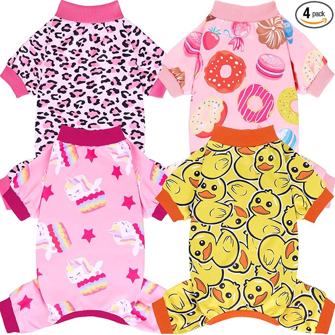 XPUDAC 4 Pack Dog Pajamas for Small Dogs Cats Plaid Dog Clothes Puppy Onesies Pet Christmas Pajamas Puppy Jumpsuits Pet Pjs Shirt Apparel, M