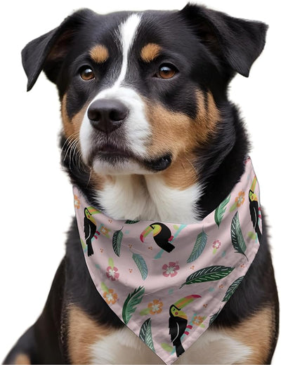 W Brings Bandana for Dogs | This Stunning Gorgeous Design Dog Bandana Scarf is Perfect Styling Accessory for Dogs Large, Medium & Small. One Size Fits All. (Medium - Large, Pink Toucan)