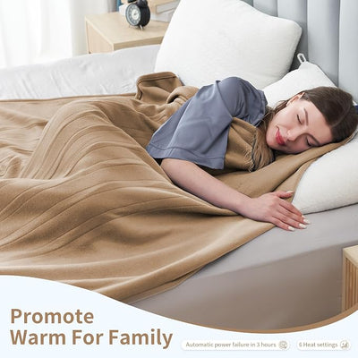 Eydna Electric Heated Blanket Full Size 72"x84",Fast Heating Throw, Soft Fleece for Bed & Sofa, 10 Hours Auto Off & 4 Heating Levels, Machine Washable, Gifts for Womens & Family-Light Brown