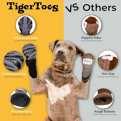 DOK TigerToes Premium Non-Slip Dog Socks for Hardwood Floors - Extra-Thick Grip that Works Even When Twisted - Prevents Licking, Slipping, and Great for Dog Paw Protection (XXL)