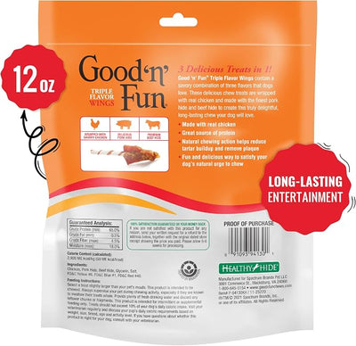 Good 'n' Fun Wings Long-Lasting Dog Treat, With Real Proteins, Premium Chicken and Beef Hide, Supports Dental Health, Mental Stimulation, 12 oz