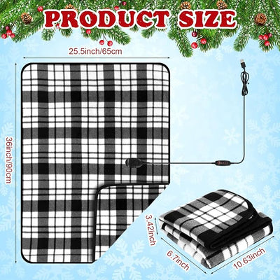 Tuanse 2 Pcs USB Heated Blanket 25"x35" Small Portable 5v 3 Setting Electric Blanket with Timer and Temperature Controller Winter Wearable Recharge Throw for Travel Home(White and Black Stripes)
