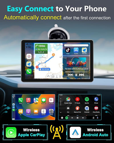 Wireless CarPlay Screen with Backup Camera: Auto Reconnect in Seconds - Maps, Music & Calls Ready for Daily Commute - 7" Touchscreen with 1080P Wired Rear Camera, Modern Upgrade for Older Cars