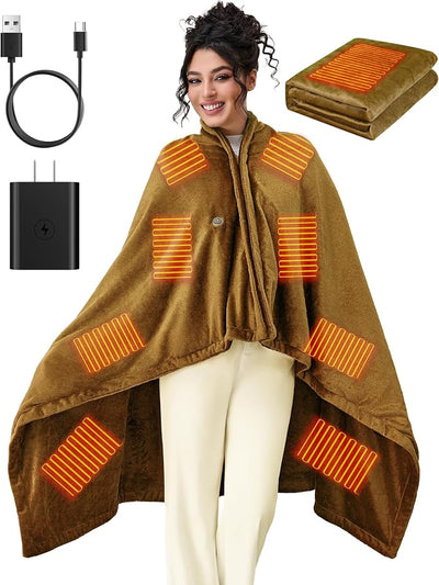 Portable Cordless Heated Blanket, Wearable Electric Blanket with, (Battery Not Included)，USB Heated Shawl