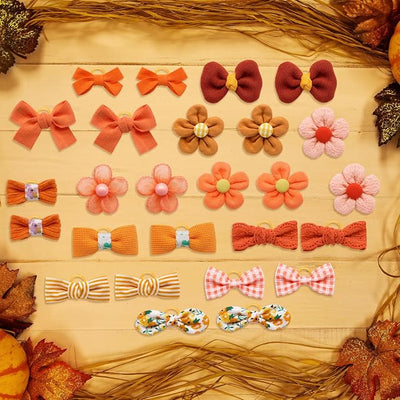 Mruq Small Dog Hair Bows with Rubber Bands, Mix Handmade Cute Puppy Gooming Flower Ball Bows for Holiday Daily Accessories (Orange-A326)