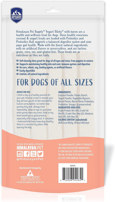 Himalayan Dog Chew Yogurt Sticks, Bacon Flavor, 5 Pieces, Pack of 4 | Prebiotic & Probiotic | Grain-Free | USA Made