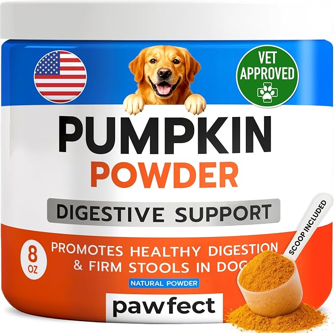 Pumpkin Powder for Dogs - 8oz Powdered Supplement High Fiber for Dogs Stool Softener - Treat Diarrhea, Constipation, Upset Stomach, Food Sensitivity - Improve Digestion - Made in USA
