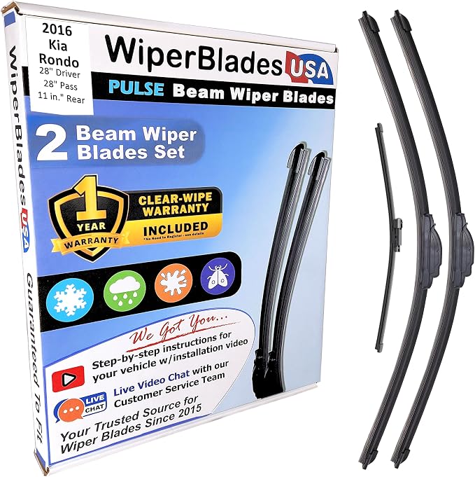 WiperBladesUSA Wiper Blades Set w/ 1yr warranty compatible with Kia Rondo 2016 Wipers (Set of 3) w/Rear Wiper Pulse Wipers