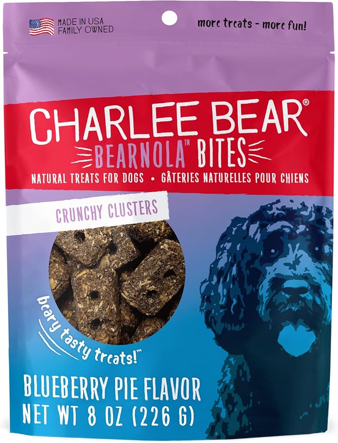 Bearnola Bites Crunchy Dog Treats, Blueberry Pie, 8 Ounce Resealable Bag, Limited Ingredient, Natural, Healthy Granola Dog Snacks, Made in USA