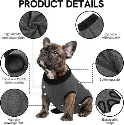 SAWMONG Recovery Suit for Dogs Female Male, Cotton Breathable Dog Onesie After Surgery Spay Neuter, Professional Dog Surgical Suit, Substitute Pet E-Collar Cone (Grey, Large)