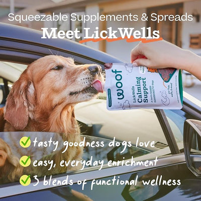 WOOF LickWells Doggy Dental - Teeth Cleaning Supplement and Breath Freshener for The FlipMat and LickMat - Postbiotic Squeezable Dog Treats to Support Oral Health for Dogs - 12 oz PB & Kelp Flavor.