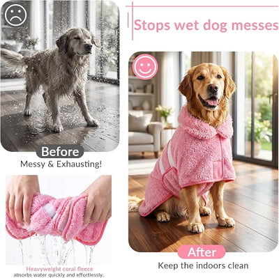 Bienbee Dog Bathrobe, Quick Drying Super Absorbent Pet Robes for Small Medium Large Dogs, Drying Coat for After Bath & Swim, Warm & Cozy Dogs Towels, Dog Puppy Bath Supplies, Pink M