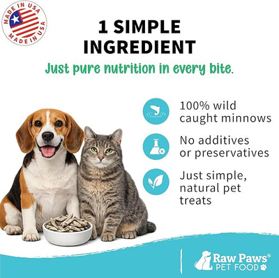 Raw Paws Smelt Freeze Dried Minnows for Cats & Dogs, 2-oz - Made in USA - Freeze Dried Fish for Cats - Single Ingredient Fish Dog Treats - Minnows Dog Treats