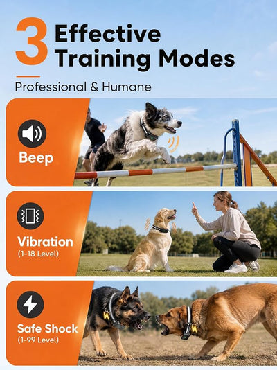 Dog Shock Collar - 3300ft Dog Training Collor with Remote, IP68 Waterproof Rechargeable Collar with Light Strap, 3 Training Modes, Safe Lock, E Collar for 15-120lbs Medium Large Dogs, Neck 14"-25"