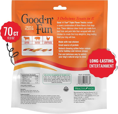 Good 'n' Fun Twists Long-Lasting Dog Treat, With Real Proteins, Beef Hide and Premium Chicken, Supports Dental Health, Mental Stimulation, 70 count