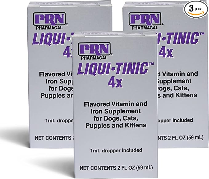 Liqui-Tinic 4X - Iron & B Vitamin Supplement for Pets - Liver-Flavored - 2 fl oz (3 Pack)