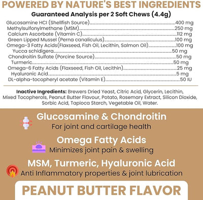 Glucosamine for Dogs Hip and Joint Supplement -240 Soft Chews for Senior Dogs with Glucosamine, Chondroitin, MSM, and Omegas -Mobility, Cartilage, Joint Health -Peanut Butter Flavor (2 Jars of 120)