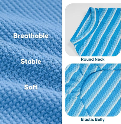 KYEESE 2Pack Waffle Dog Shirts, Lightweight Sleeveless Dog T Shirts for Small Dogs Boy, Breathable Pet Vest Comfort Tank Top Soft Dogs Clothes for Daily Wear, Blue+Striped, L