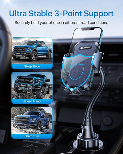 andobil Military-Grade Cup Holder Phone Holder, [Ultra Sturdy & 360° Adjustable] Gooseneck Cup Phone Holders for Your Car Truck, Super Durable Car Phone Mount for iPhone 17 16 15 14 Pro Max/Samsung
