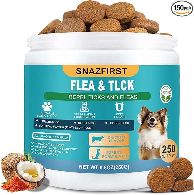 Dog Flea Chewable, Oral Flea Prevention for Dogs Chewable-Hip and Joint Support-Allergy and Immune Support for All Breeds and Sizes(Chicken Flavor, 150 Chews)