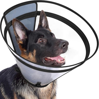 Dog Cone to Stop Licking, Clear Recovery Collar with Detachable Zipper, Sturdy Elizabethan Collar for Large Medium Small Dogs, Soft Adjustable Cone After Surgery Patented, Black XXL