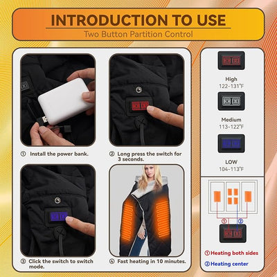 Outdoor Heated Blanket Battery Operated for Stadium, Portable Heating Wearable Blanket with Rechargeable Battery, Cordless Electric Heating Shawl for Outdoors, USB Heated Throw Blanket