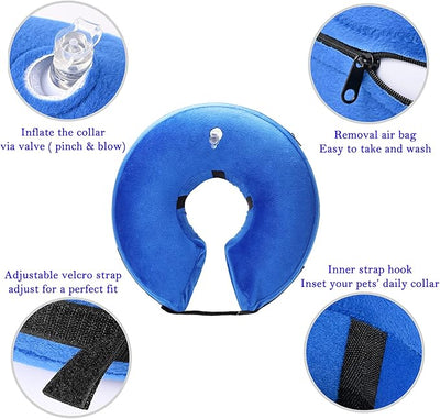 Inflatable Dog Collar, Soft Dog Cone for Dogs After Surgery, Adjustable Blow up Donut E-Collars for Small Medium Large Dogs and Cats