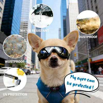 Enjoying Dog Sunglasses Small Breed, Dog Goggles UV Protection, Cycling Eye Protection for Small Dogs, Outdoors Breathable Windproof Dustproof Anti-Fog, Adjustable Straps, Black