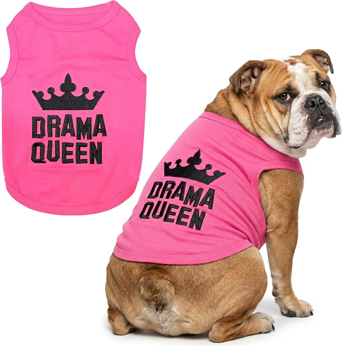 Parisian Pet Dog Shirt - 100% Cotton Shirts for Large Dogs - Pink Sleeveless Girl Pet Clothes - Lightweight and Breathable Puppy Clothes - Stretchy Drama Queen Dog Apparel - Funny T Shirts for Dogs