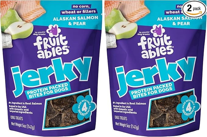Whole Jerky Bites, Healthy Dog Treats, Puppy Essentials, Jerky Dog Treats, Made in the USA, No Artificial Ingredients, Alaskan Salmon & Pear Flavor, 5oz (Pack of 2)