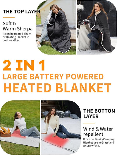 Heated Blanket Battery Operated,12V Cordless heating pad with 15000 battery,Heated Shawl Throw Blanket,Wearable Heated Blanket,Sherpa Lining,3 Heating Set for Outdoor Camping,Backpacking,Hiking,Travel