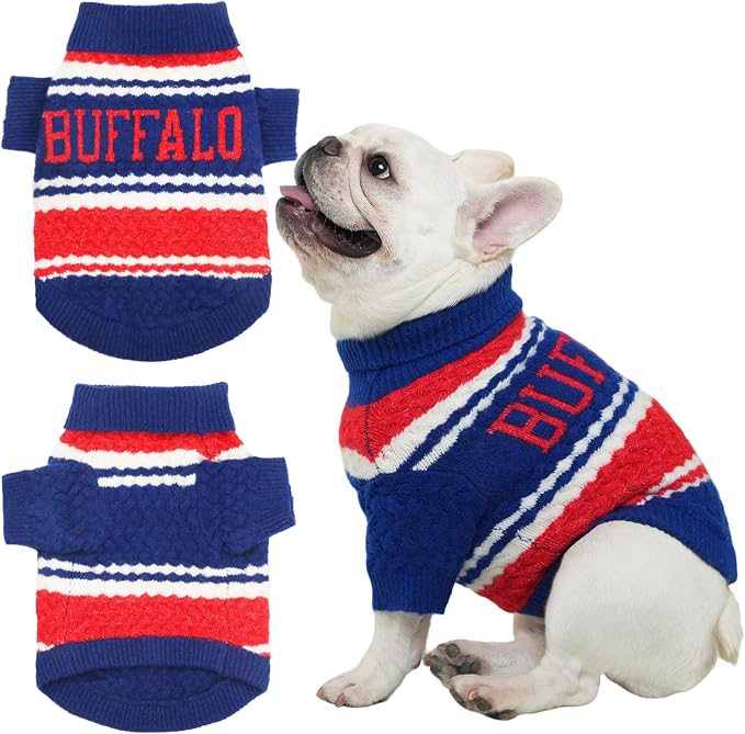 Buffalo Small Dog Sweater Football Theme Turtleneck Knit Dog Sweaters for Small Pets Warm Winter Cat Dog Clothes