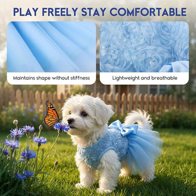 ASENKU Dog Dress Pet Wedding Dress Princess Lace Puppy Birthday Party Outfit Formal Apparel Girl for Small Medium Dogs Cats (Small, Blue)