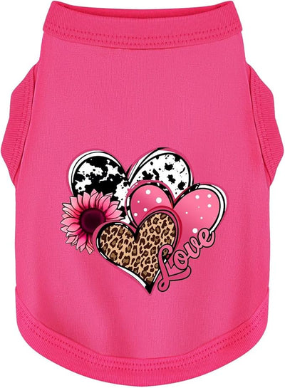 Discover Cozy Cotton Canine Wear: Soft, Lightweight, and Breathable Dog Shirt Vest with Eye-Catching Graphics (Hearts and Love), Keeping Your Furry Friend Comfy! Rose Pink M