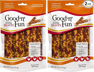 Good 'n' Fun Triple Flavor Blasts for All Dogs, 4 Ounces, Treat Your Dog to Long-Lasting Chews Made with Chicken Liver, Chicken & Duck (Pack of 2)