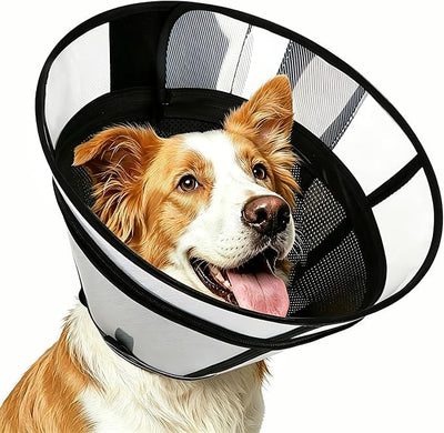 Upgraded Dog Cone Collar for Dogs After Surgery, Soft Transparent Pet Recovery Collar for Large Medium Small Dogs, Depth Adjustable Dog Cone Collar, Elizabethan Collar (S, Black)