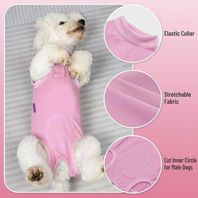cyeollo Dog Surgery Recovery Suit Soft Breathable Female Male Pet Bodysuit for Spay, Neuter, Surgical Recovery Shirt for Small Medium Large Dogs, Pink, L