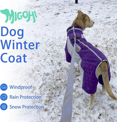 MIGOHI Full Body Dog Coat，Warm Coats for Large Dogs | Reflective Winter Coat for Dogs with Harness,Turtleneck Dog Snowsuit with Legs,Windproof Pet Fleece Puffer Jacket,XXL,Purple