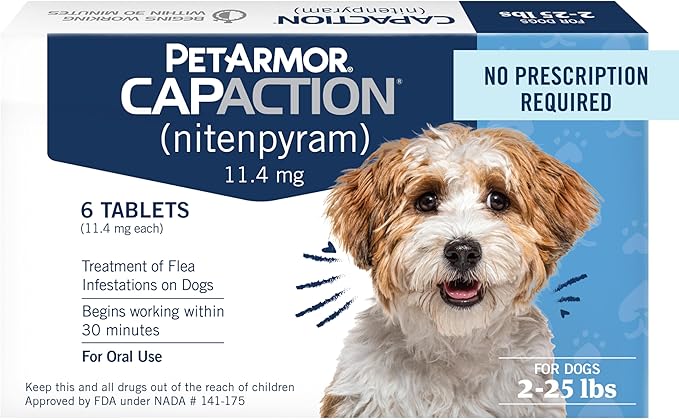 CAPACTION (nitenpyram) Oral Flea Treatment for Dogs, Fast Acting Tablets Start Killing in 30 Minutes, Small Dog Flea Treatment 2-25 lbs, 6 Doses