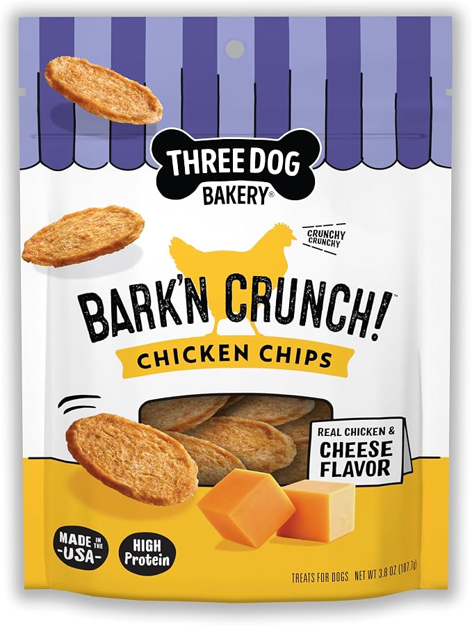 Bark'N Crunch! Chicken & Cheese Chips with 100% Real Chicken - 3.8 oz - Crunchy Treats for Dogs - High Protein Dog Snacks - Grain Free, No Corn or Soy, Limited Ingredient Treats