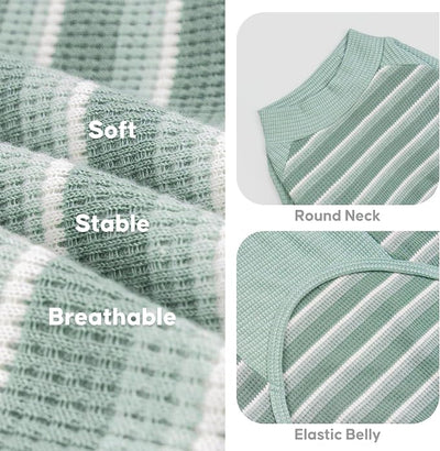 KYEESE 2Pack Waffle Dog Shirt with Sleeves, Lightweight Dog T Shirts for Small Dogs Boy Girl, Breathable Pet Tee Shirts Soft Dogs Clothes for Daily Wear, Green+Striped, L