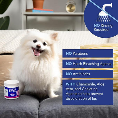 Angels' Eyes Gentle Tear Stain Wipes For Dogs & Cats | 100 Count Presoaked Textured Pads | Removes Tear Stains, Mucus & Discharge Around Eyes | No-Rinse Daily Eye Cleaning