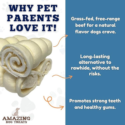 Amazing Dog Treats - Beef Cheek Rolls (4 Inch Regular - 8 Pcs) - Safe Rawhide Alternative Dog Chew - Great for Power Chewers - Long Lasting Dog Chew - Retriever Rolls for Dogs