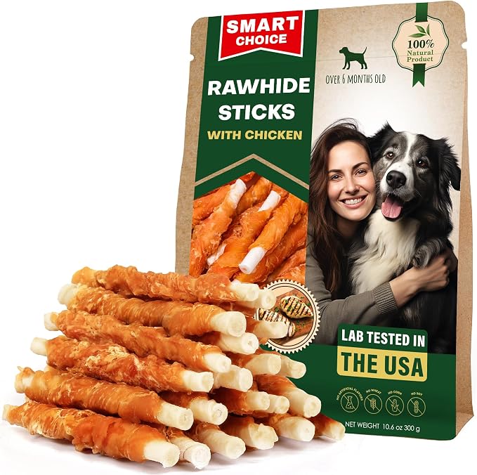 Dog Treats & Long Lasting Rawhide Chews Wrapped Chicken – Pet Bones Sticks for Large, Medium & Small Breeds – Aggressive Chewers Snacks – Puppy Toys Treats