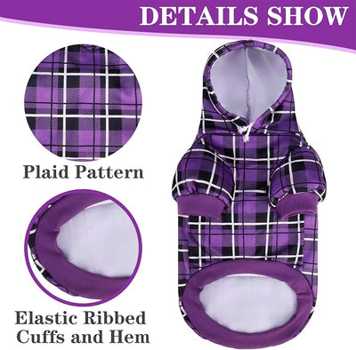 EXPAWLORER Plaid Dog Hoodie - British Style Warm Dog Sweater Shirt with Leash Hole,Pitbull Clothes Outfits,Winter Coat Apparel for All Breeds Puppy Girl Boy-Cat Apparel,Purple X-Large