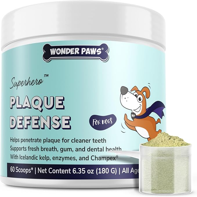 Dental Powder for Dogs – Teeth Cleaning & Dental Care Made Easy – Removes Plaque, Tarter, Stains & Freshens Breath – Plaque & Tartar Remover for Dogs of All Ages – 60 Scoops