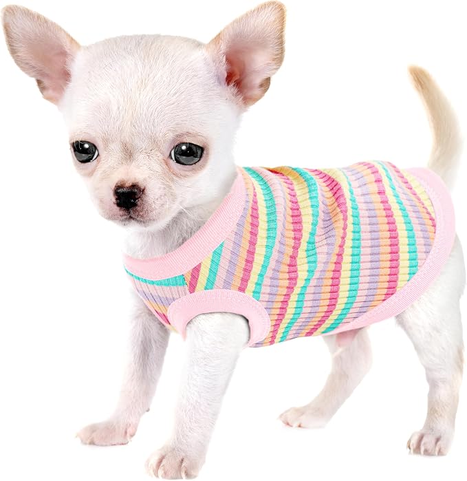 Elevate Your Pet's Comfort and Fashion: Premium 100% Cotton Rib Dog Shirt Vest for Small Breeds Like Chihuahuas, Yorkies, and Puppies .Year-Round Style with Tank-Style Puppy Attire Light Pink L