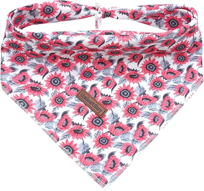 Lionheart Glory Pink Flower Bandana 1 Pack - Washable Soft Scarf, Square Adjustable for Small Dogs and Cats