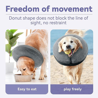 Loflaze Soft Inflatable Dog Cone Collar Alternative After Surgery - Dog Neck Donut E Collar for Large Medium Small Dogs Cats Post Surgery - Recovery Collar to Stop Licking - Grey, L+
